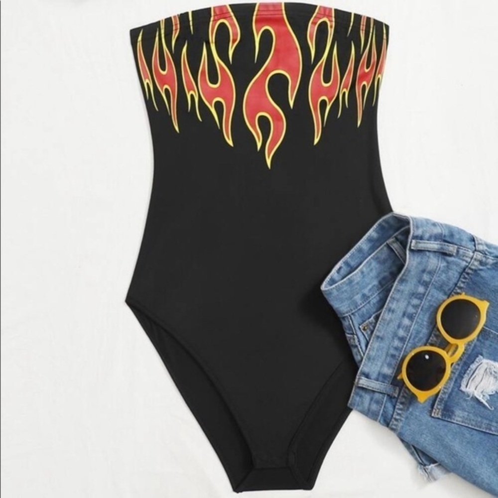 Shein Plus Fire Print Slim Fit Tube Bodysu…